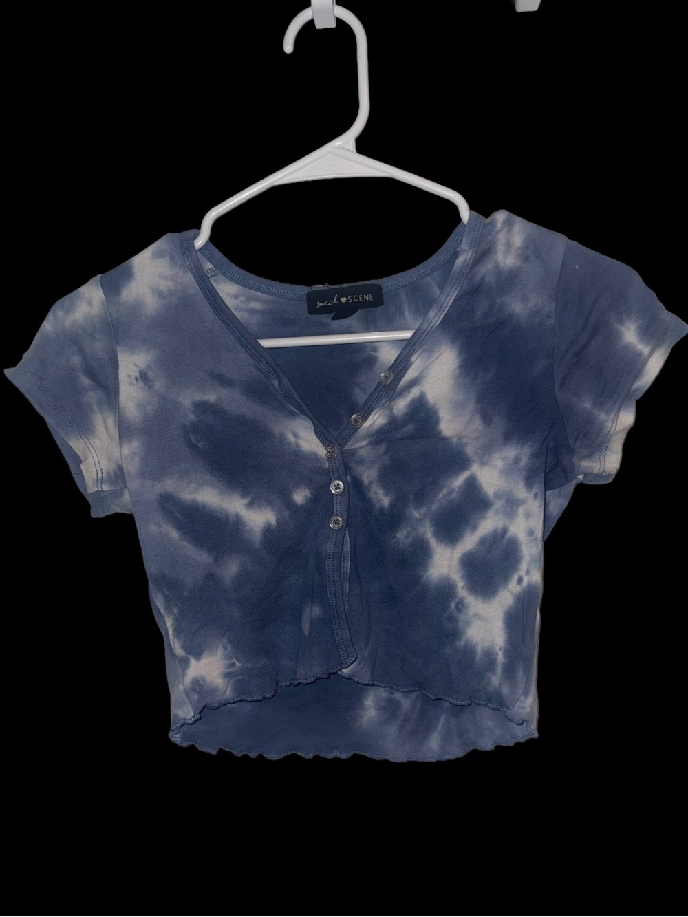 Social Scene Blue Tie-Dye Crop Top with Buttons